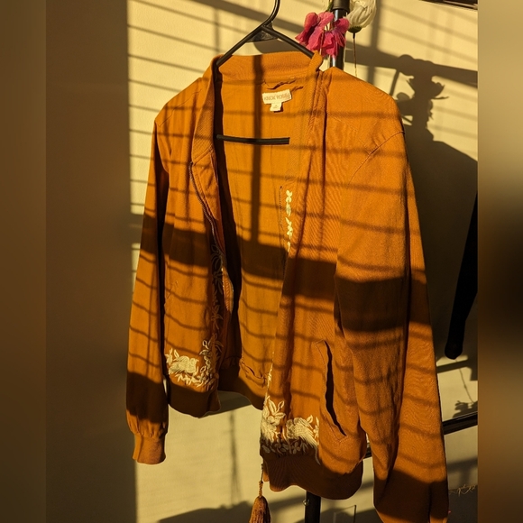 Knox Rose Jacket Burnt Orange Size XL Fits Small Embroidery And Tassel Accent - Picture 4 of 9